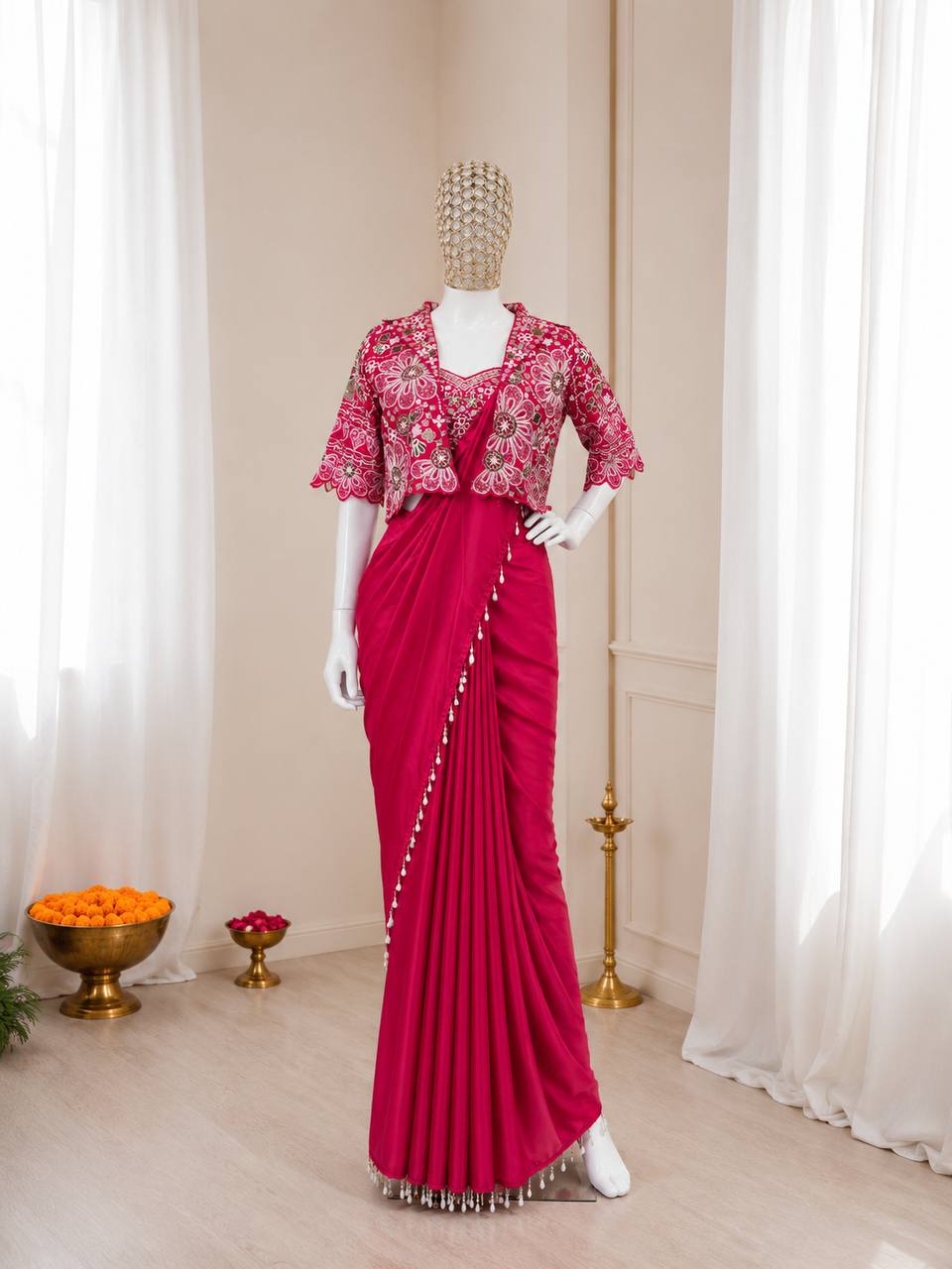 Premium Designer Ready-to-Wear Saree with Embroidered Jacket Blouse