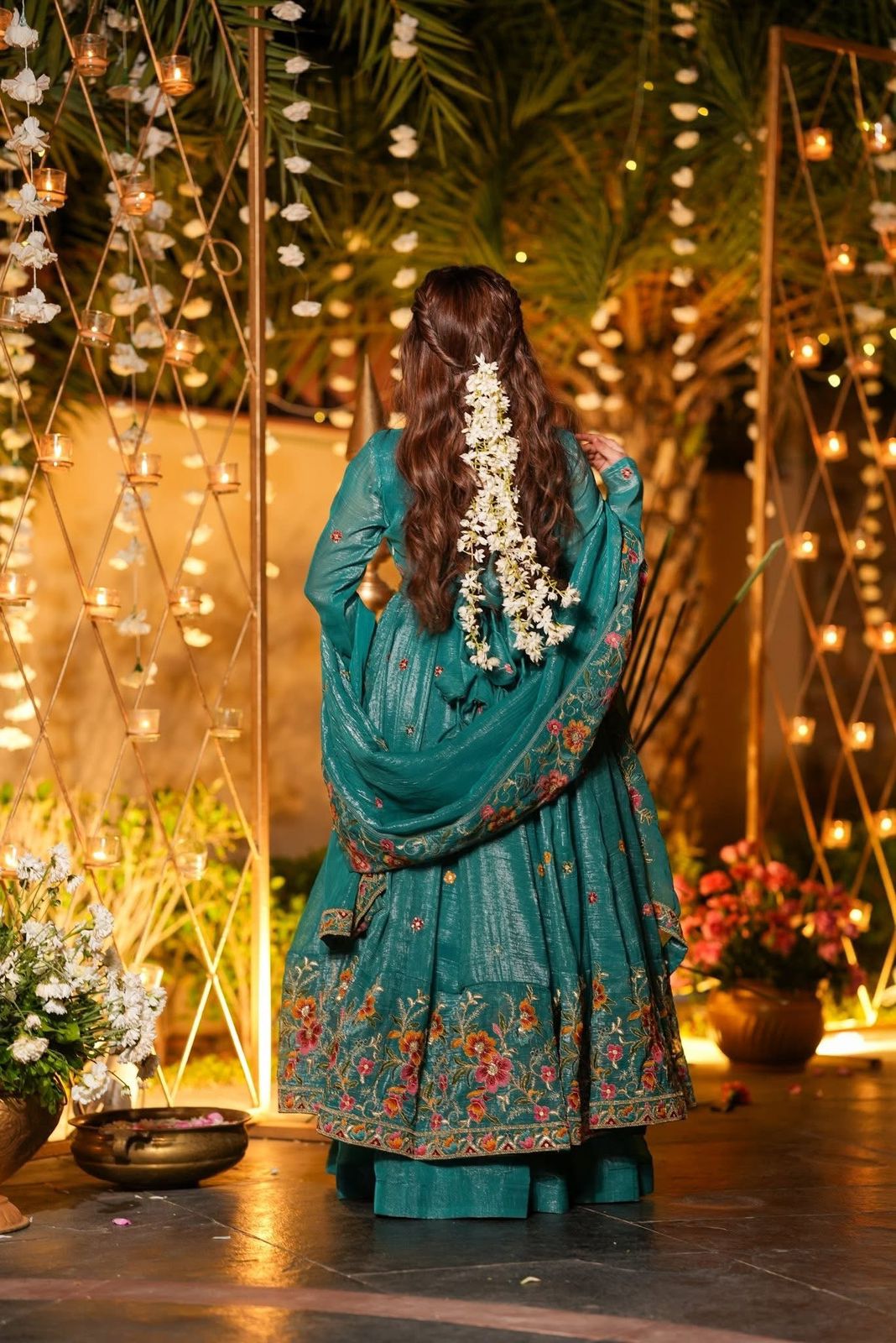 ✨ Champagne Beige Floral Embroidered Anarkali Gown Set ✨