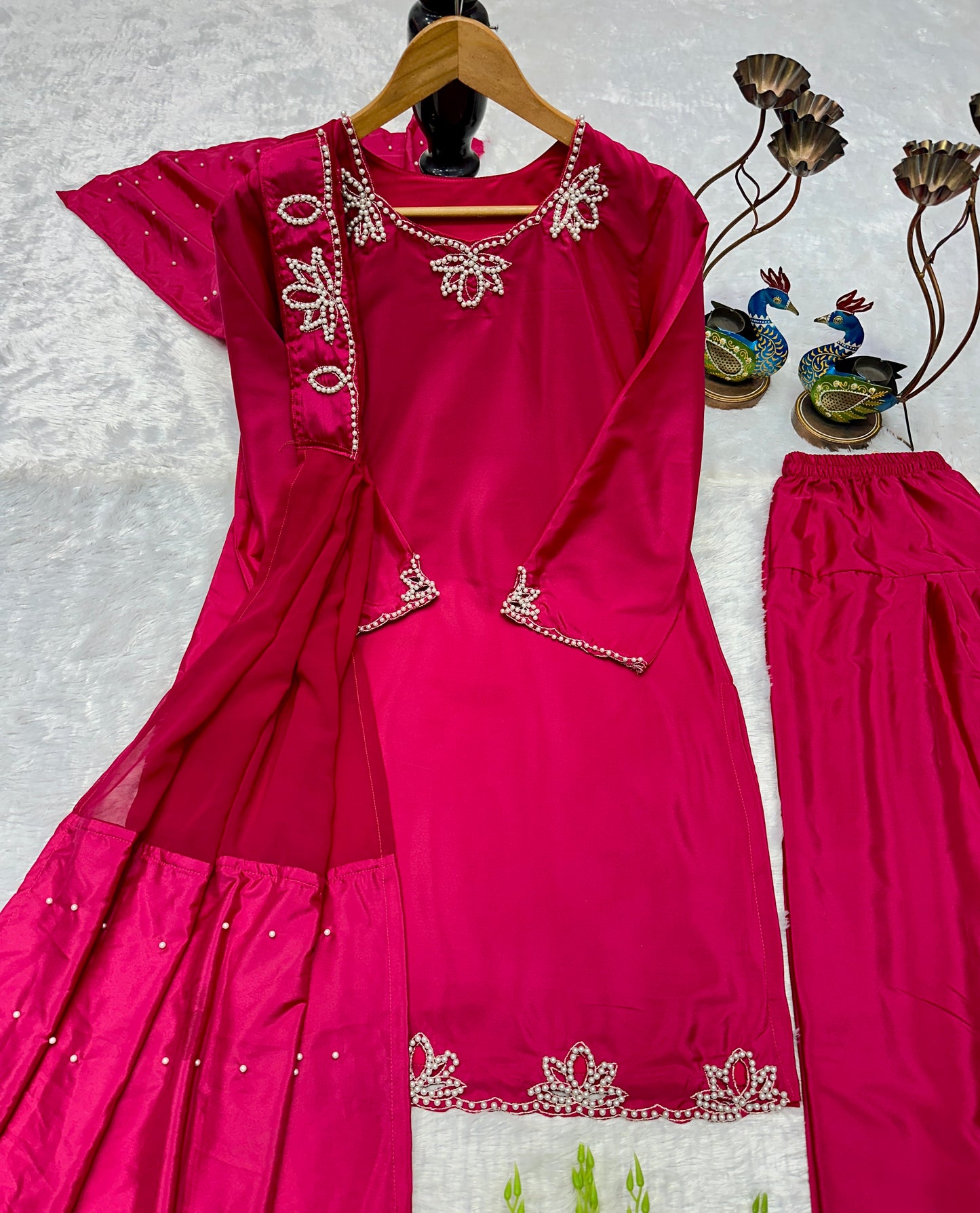 ✨ Royal Rani Pink Pearl Work Palazzo Suit Set ✨
