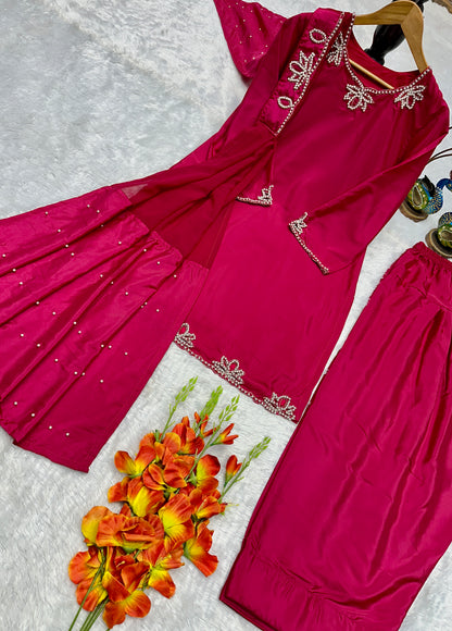 ✨ Royal Rani Pink Pearl Work Palazzo Suit Set ✨