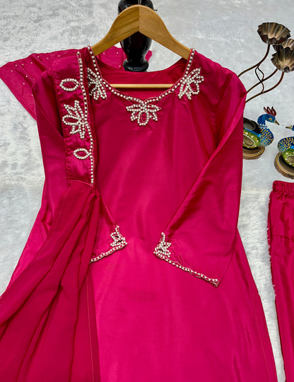 ✨ Royal Rani Pink Pearl Work Palazzo Suit Set ✨