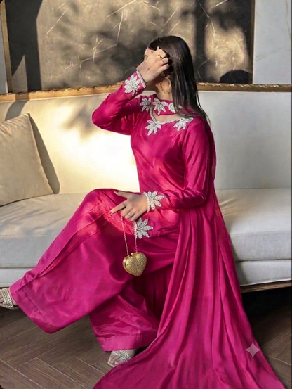 ✨ Royal Rani Pink Pearl Work Palazzo Suit Set ✨