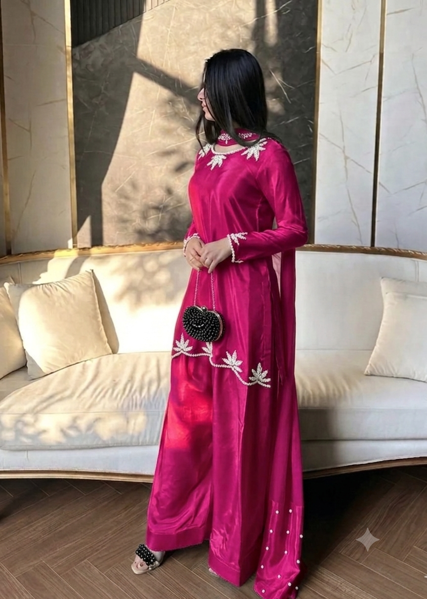 ✨ Royal Rani Pink Pearl Work Palazzo Suit Set ✨