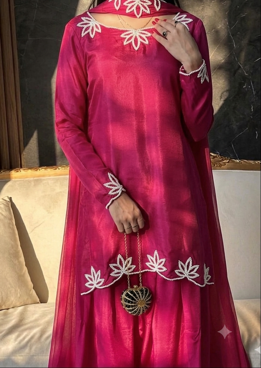✨ Royal Rani Pink Pearl Work Palazzo Suit Set ✨