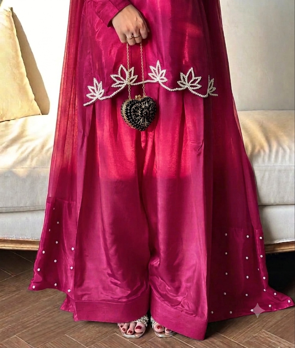 ✨ Royal Rani Pink Pearl Work Palazzo Suit Set ✨