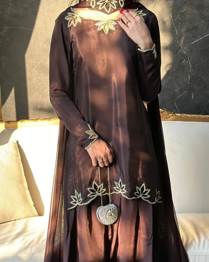 ✨ Royal Rani Pink Pearl Work Palazzo Suit Set ✨
