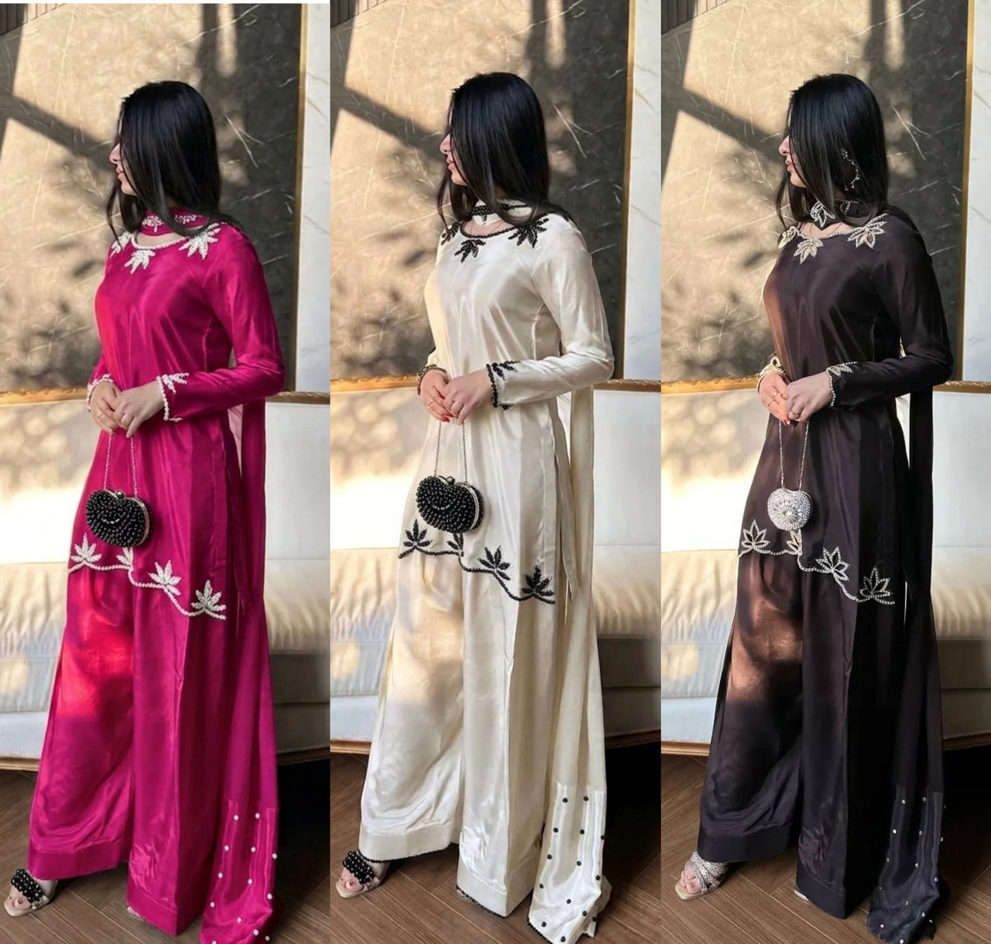 ✨ Royal Rani Pink Pearl Work Palazzo Suit Set ✨