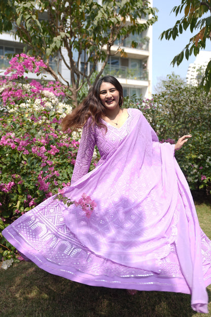 ✨Royal Lavender Embroidered Anarkali Suit Set with Dupatta✨