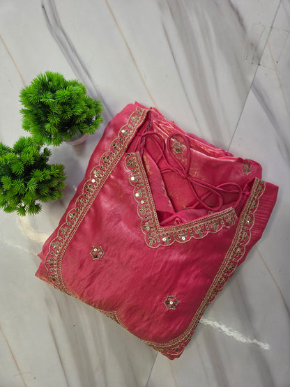Pastel Pink Sequins Embroidered Anarkali Gown with Dupatta