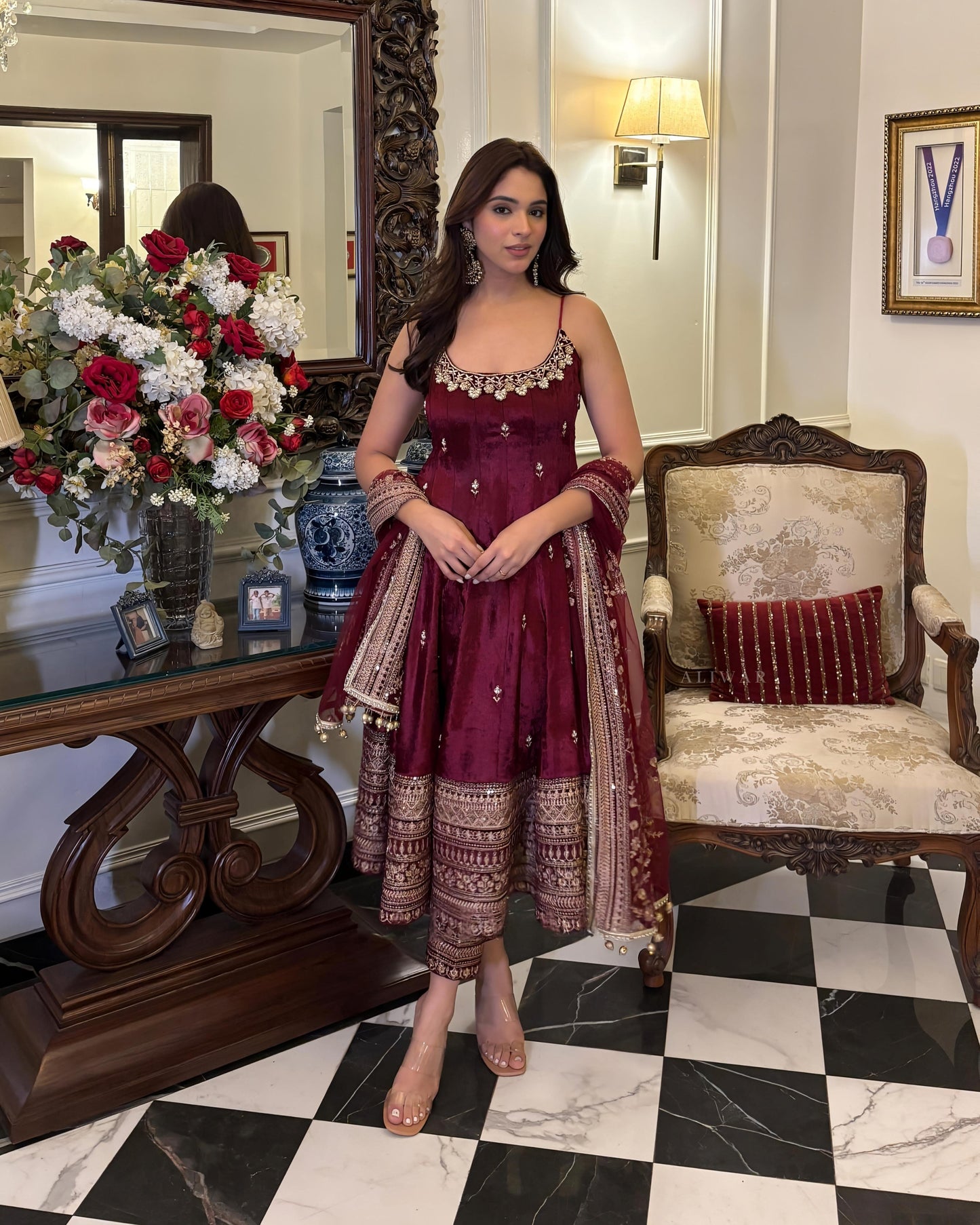 ✨ Royal Silk Embroidered Anarkali Set ✨