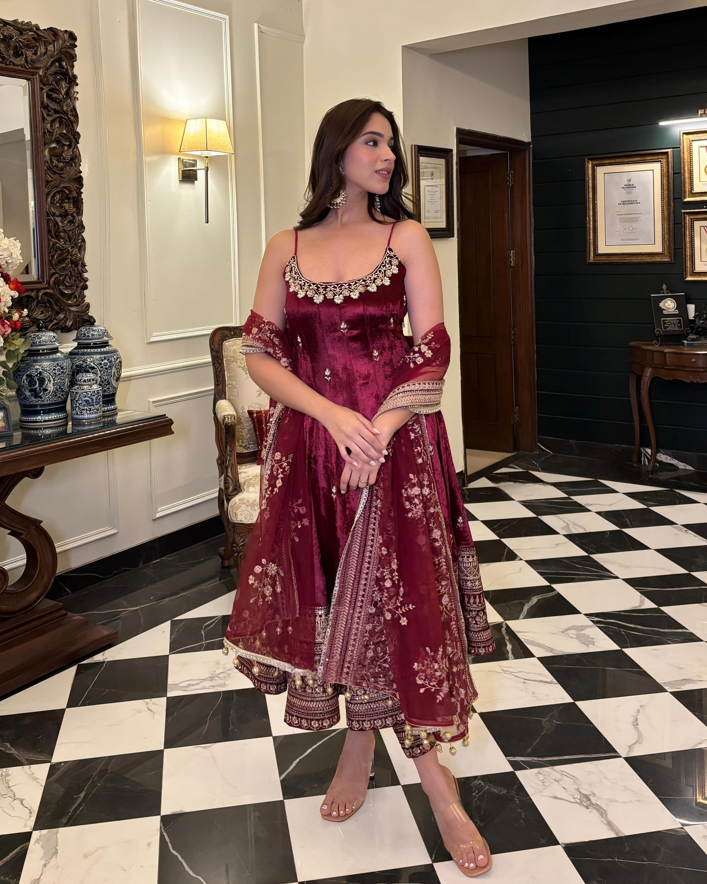 ✨ Royal Silk Embroidered Anarkali Set ✨