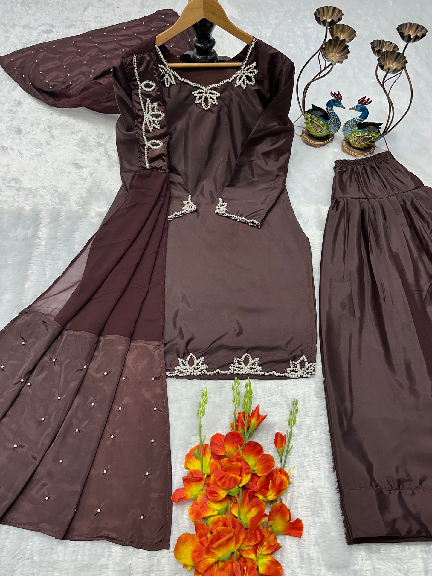 ✨ Royal Rani Pink Pearl Work Palazzo Suit Set ✨