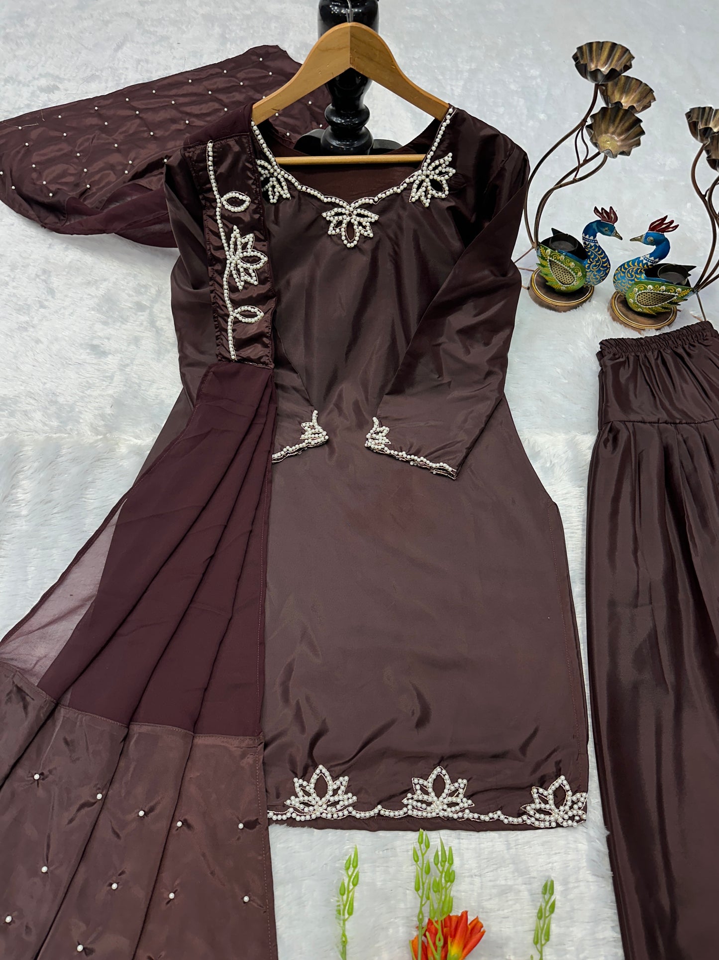 ✨ Royal Rani Pink Pearl Work Palazzo Suit Set ✨