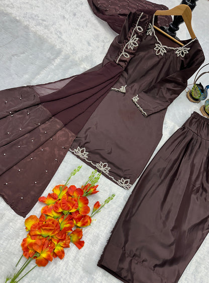 ✨ Royal Rani Pink Pearl Work Palazzo Suit Set ✨