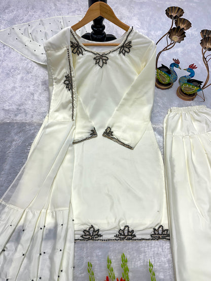 ✨ Royal Rani Pink Pearl Work Palazzo Suit Set ✨