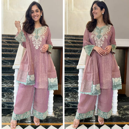 🌸 Dusty Rose Embroidered Palazzo Suit Set 🌸