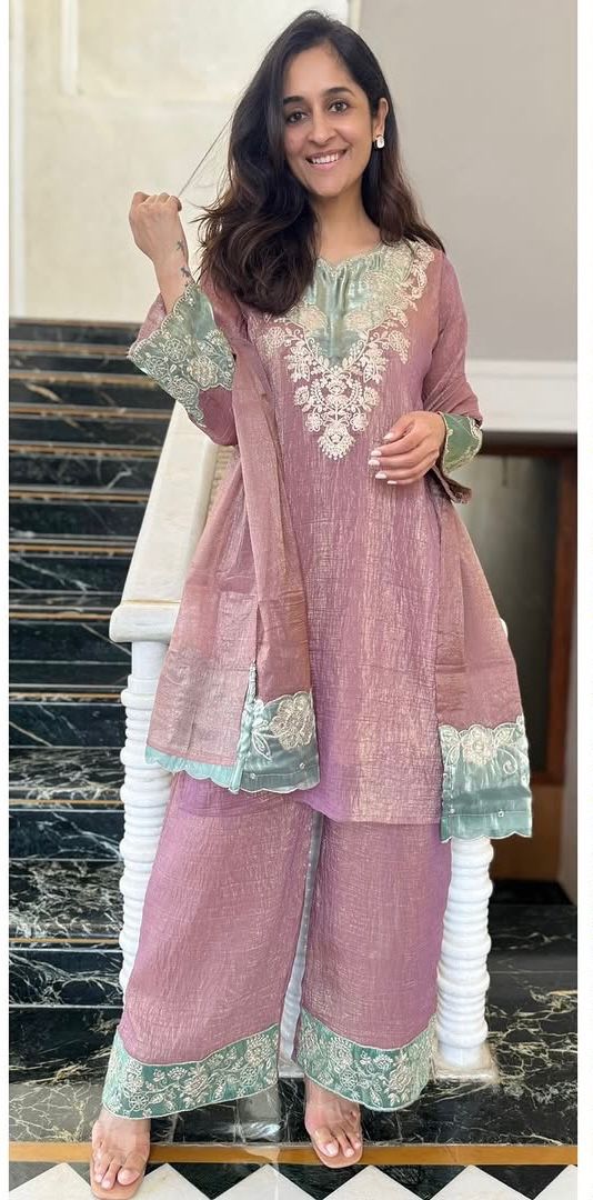 🌸 Dusty Rose Embroidered Palazzo Suit Set 🌸