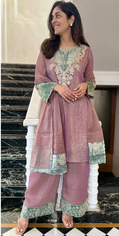 🌸 Dusty Rose Embroidered Palazzo Suit Set 🌸