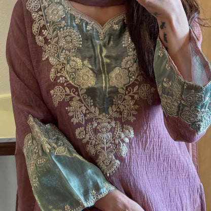 🌸 Dusty Rose Embroidered Palazzo Suit Set 🌸