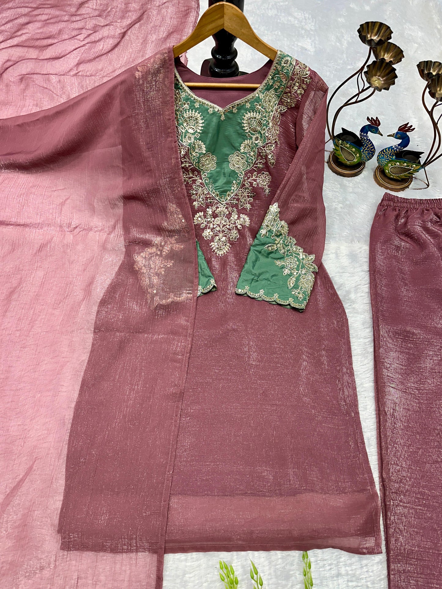 🌸 Dusty Rose Embroidered Palazzo Suit Set 🌸