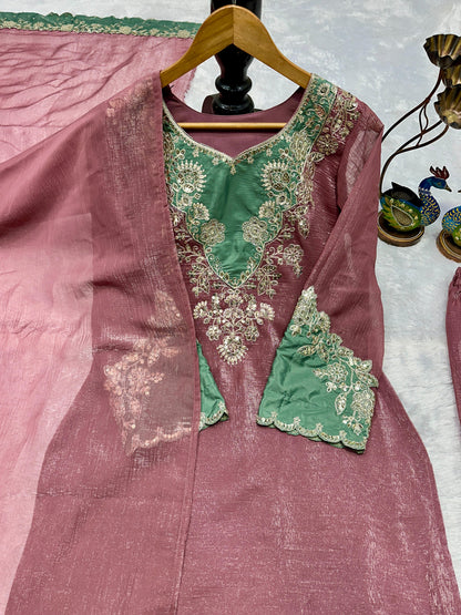🌸 Dusty Rose Embroidered Palazzo Suit Set 🌸