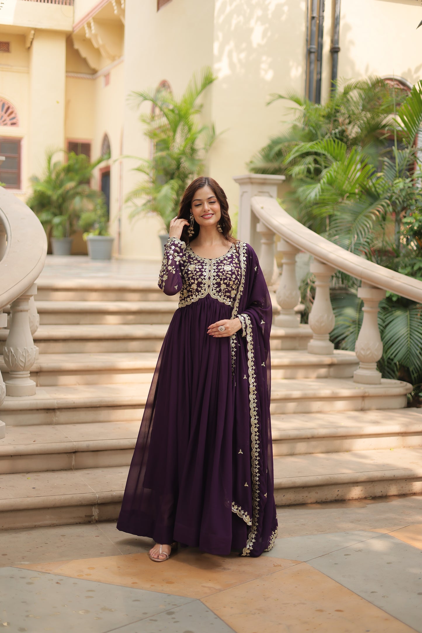 ✨ Shahi Embroidered Anarkali Gown Set ✨