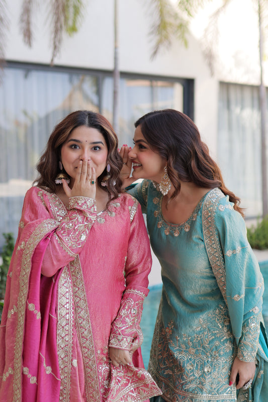 ✨ Pastel Luxe Embroidered Sharara Suit Set ✨