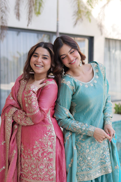 ✨ Pastel Luxe Embroidered Sharara Suit Set ✨