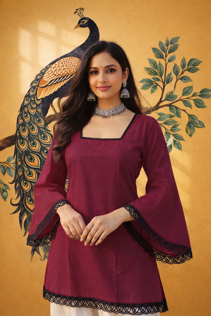 ✨ Trending Rust Roman Silk Short Kurti ✨