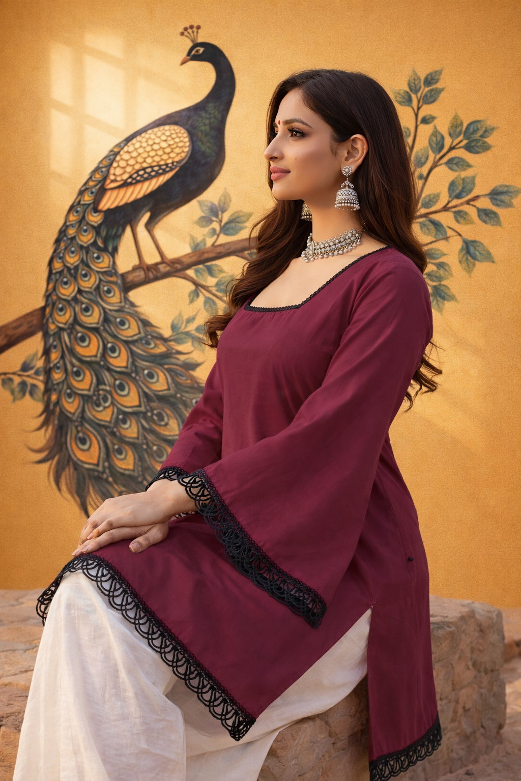 ✨ Trending Rust Roman Silk Short Kurti ✨