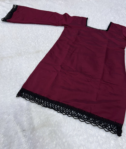 ✨ Trending Rust Roman Silk Short Kurti ✨