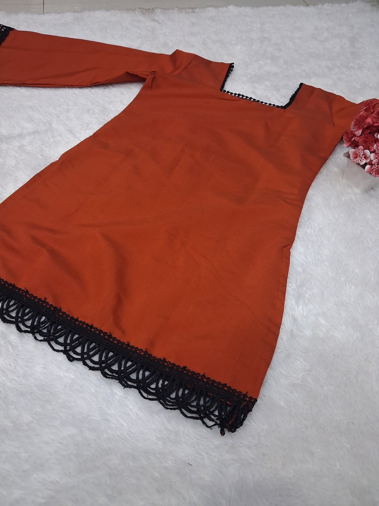 ✨ Trending Rust Roman Silk Short Kurti ✨