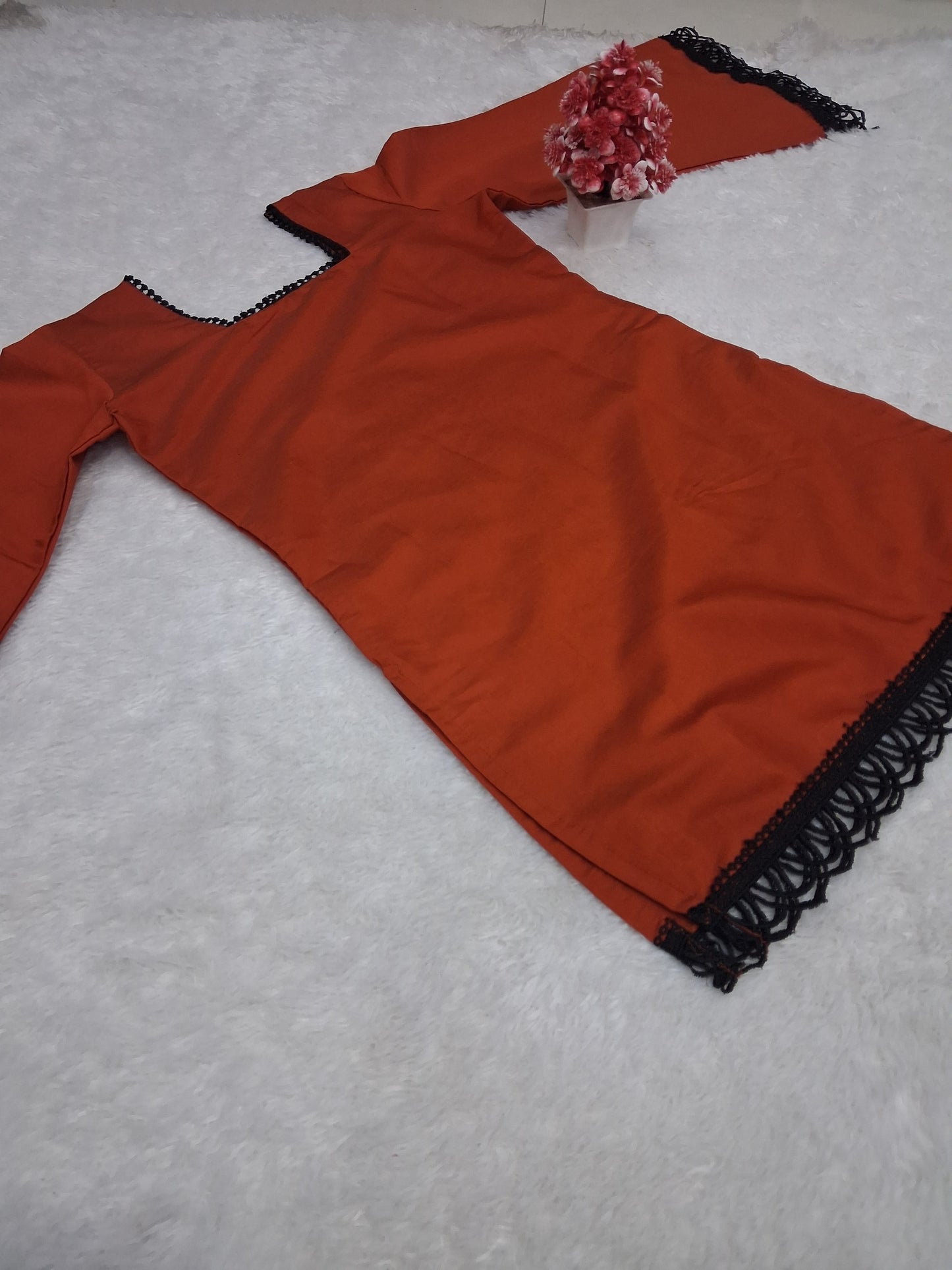 ✨ Trending Rust Roman Silk Short Kurti ✨