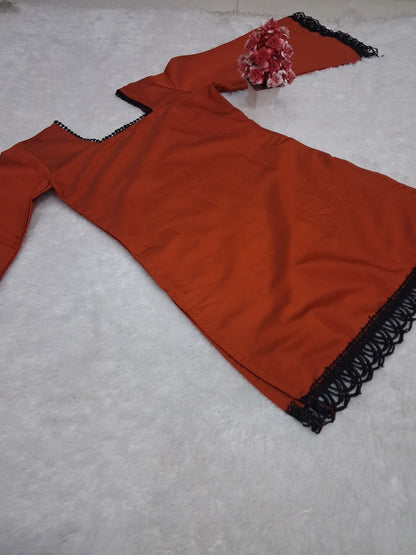 ✨ Trending Rust Roman Silk Short Kurti ✨