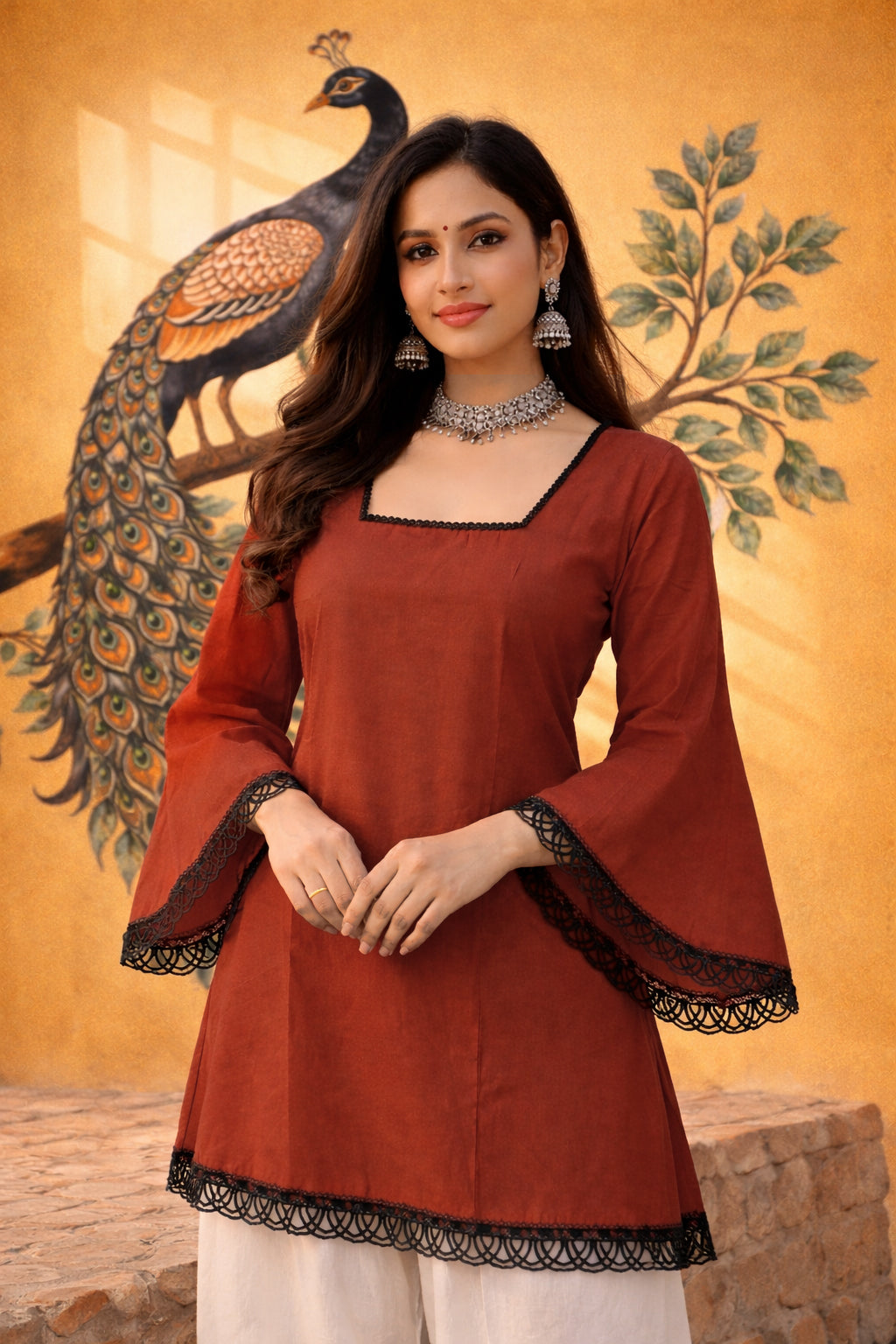 ✨ Trending Rust Roman Silk Short Kurti ✨