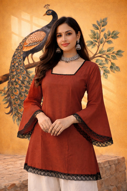 ✨ Trending Rust Roman Silk Short Kurti ✨