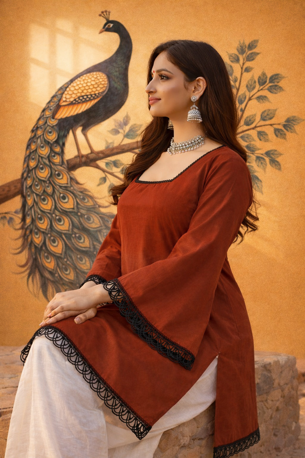 ✨ Trending Rust Roman Silk Short Kurti ✨