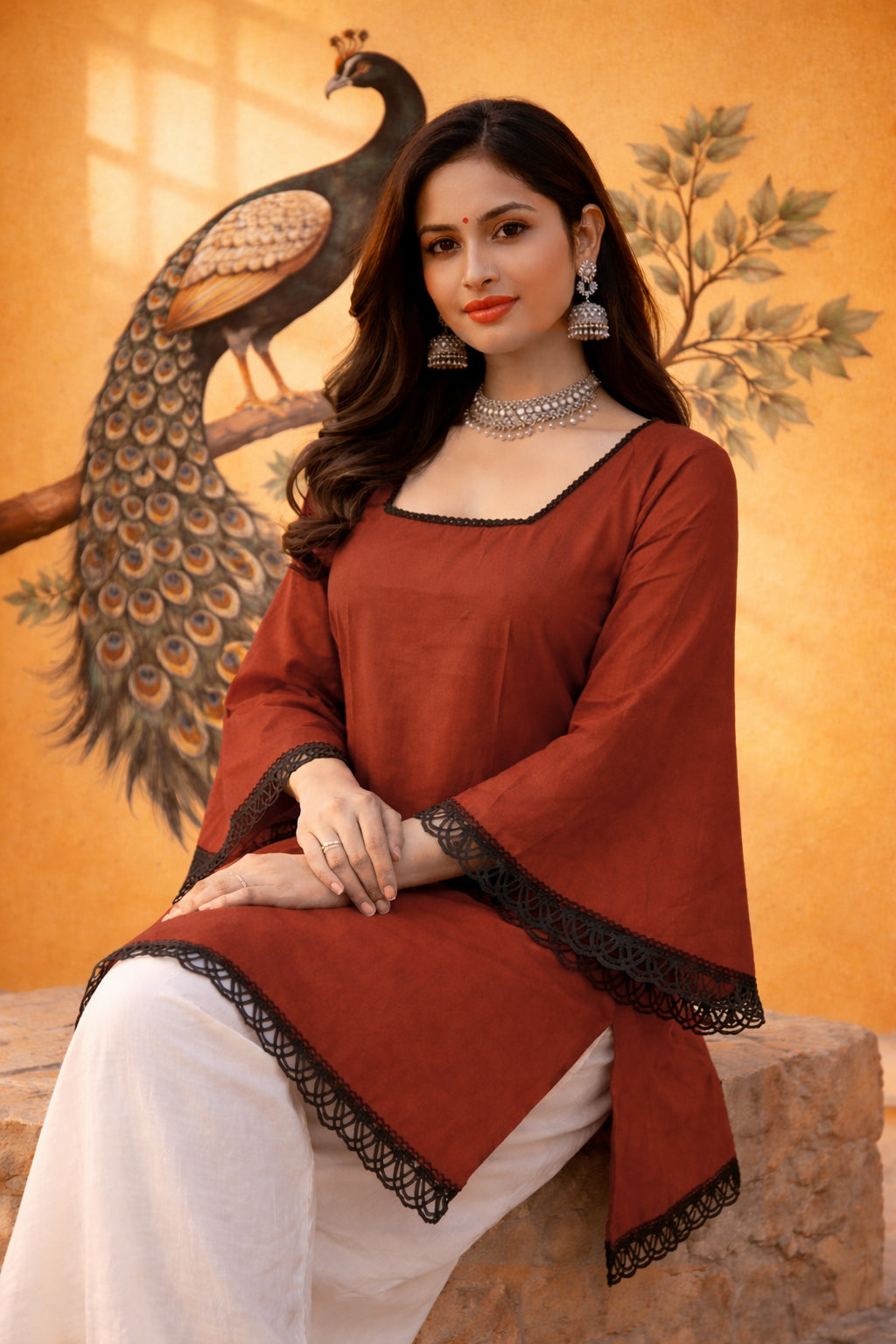 ✨ Trending Rust Roman Silk Short Kurti ✨