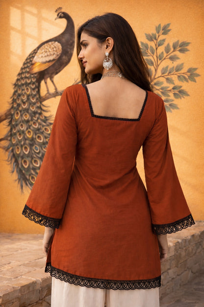 ✨ Trending Rust Roman Silk Short Kurti ✨