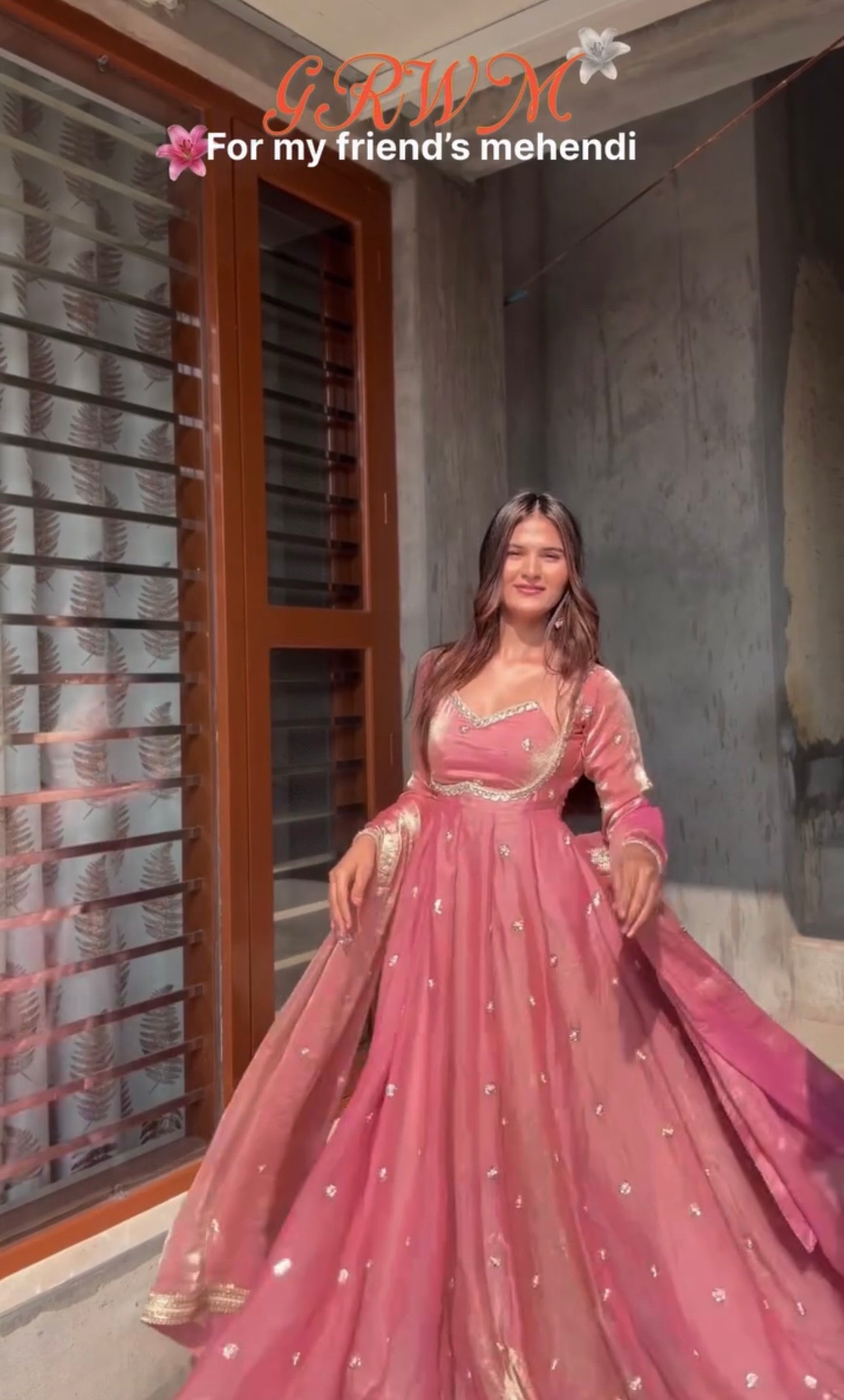 Pastel Pink Sequins Embroidered Anarkali Gown with Dupatta