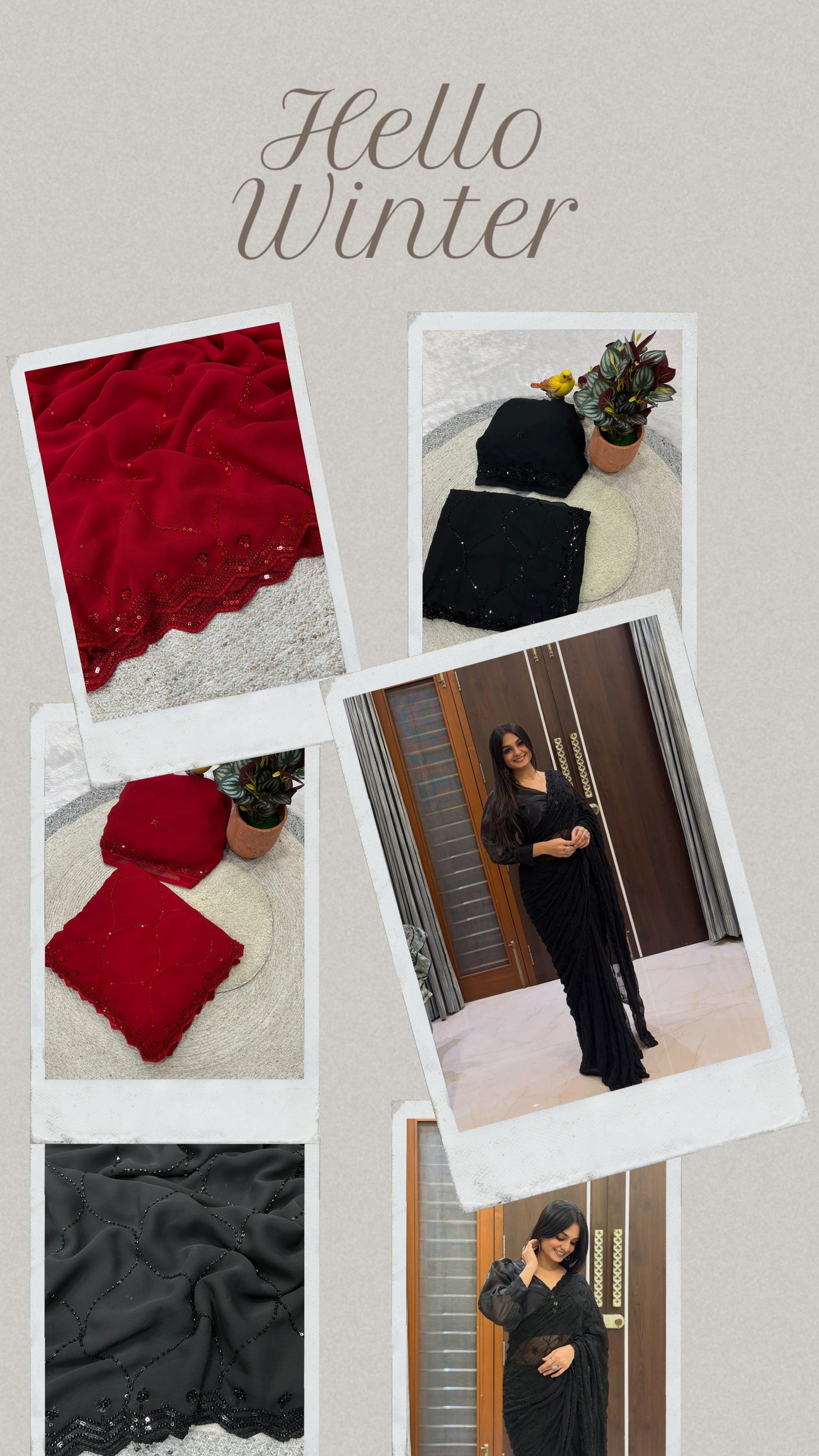 ✨ Midnight & Ruby Elegance Sequin Saree Collection 💫👑