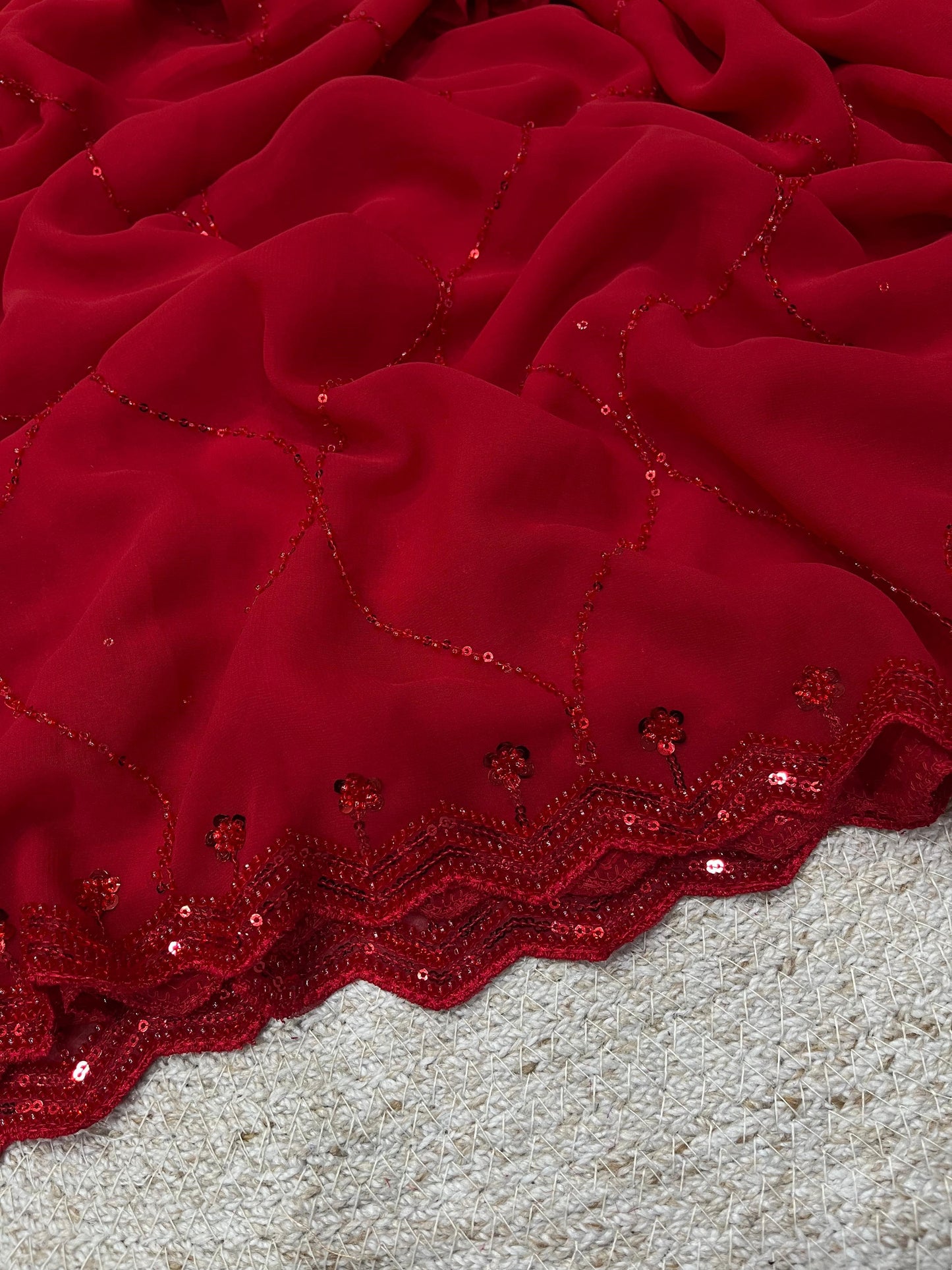 ✨ Midnight & Ruby Elegance Sequin Saree Collection 💫👑
