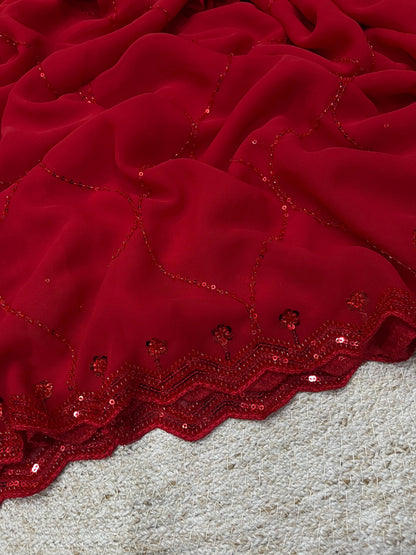 ✨ Midnight & Ruby Elegance Sequin Saree Collection 💫👑