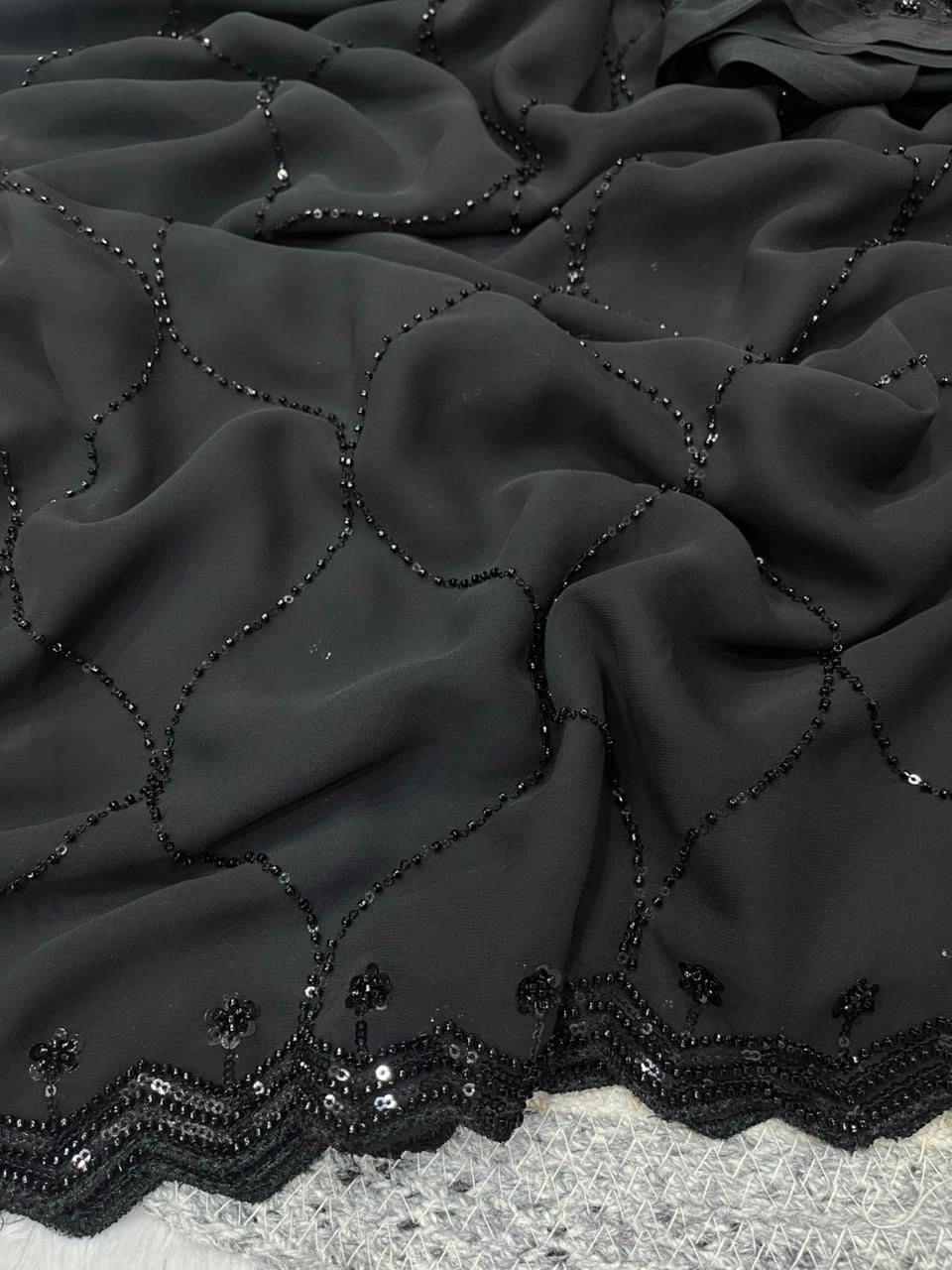✨ Midnight & Ruby Elegance Sequin Saree Collection 💫👑