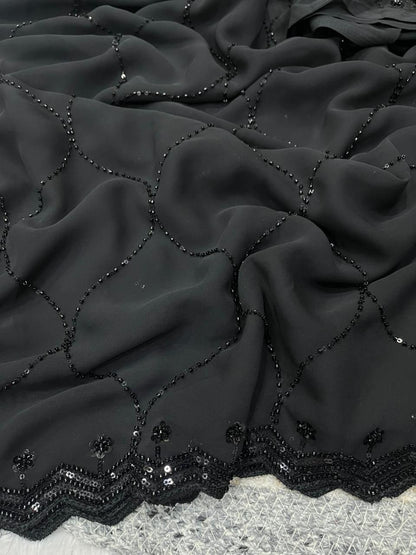 ✨ Midnight & Ruby Elegance Sequin Saree Collection 💫👑