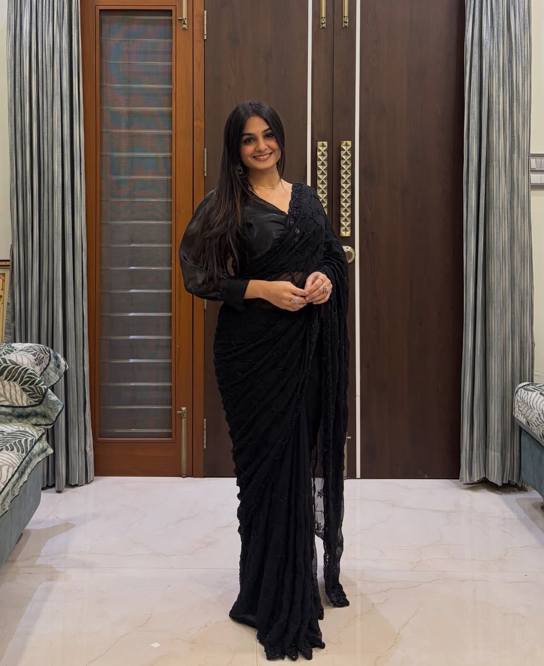 ✨ Midnight & Ruby Elegance Sequin Saree Collection 💫👑