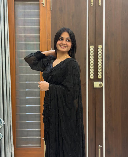 ✨ Midnight & Ruby Elegance Sequin Saree Collection 💫👑