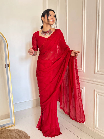 ✨ Midnight & Ruby Elegance Sequin Saree Collection 💫👑