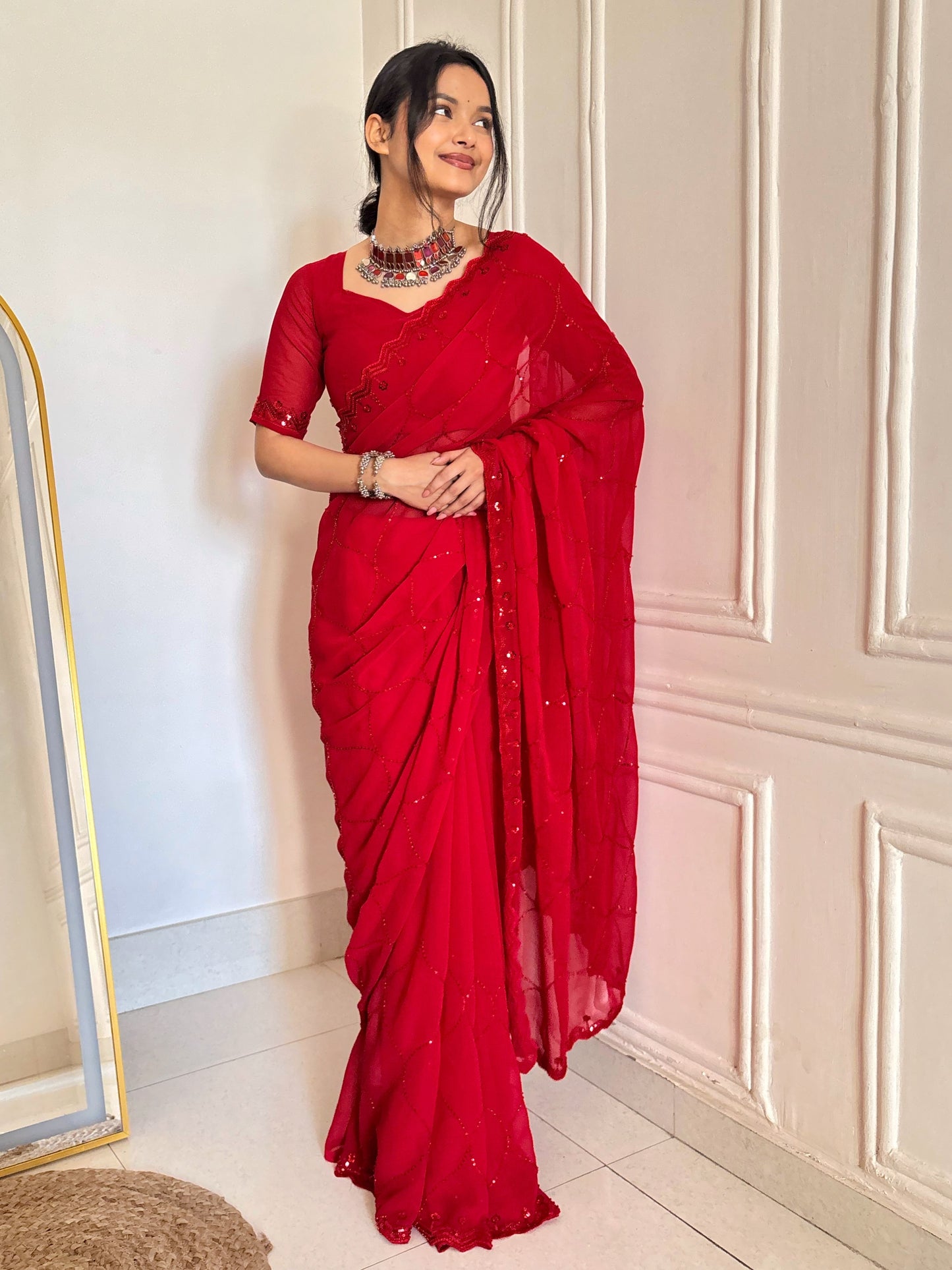 ✨ Midnight & Ruby Elegance Sequin Saree Collection 💫👑