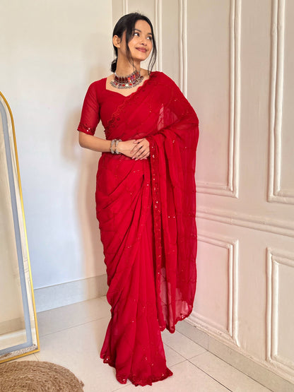✨ Midnight & Ruby Elegance Sequin Saree Collection 💫👑